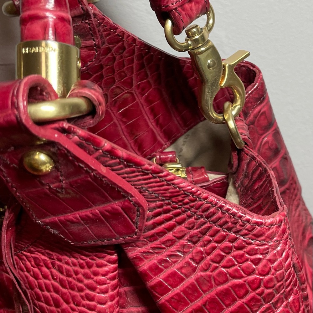 Brahmin Elisa Lg Hobo Crimson Croc-Embossed Shoulder Bag with matching wallet. - Picture 7 of 16